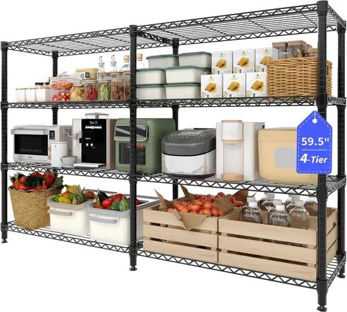 GarveeLife 4 Tier Storage Shelving Unit, 70.8" W Metal Shelves, 59" H L-Shaped Wire Shelving, Heavy Duty Pantry Shelves for Home, Kitchen, Garage,