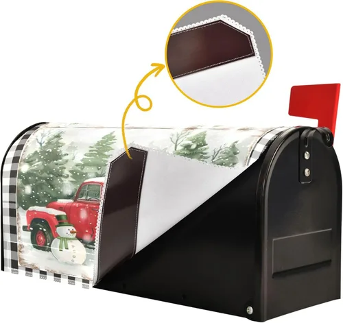 Miniatura 4 de Funda Magnética para Buzón Feliz Navidad Camión Árbol Tamaño Grande Muñeco de Nieve de Invierno Cuadros Buffalo Fundas para Buzón Tamaño Estándar