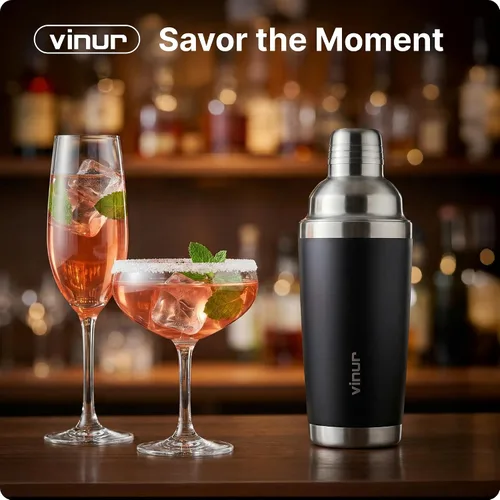 Miniatura 8 de VINUR Coctelera aislada, coctelera de Martini aislada al vacío de acero inoxidable de 20 onzas con colador integrado y tapa jigger para camarero