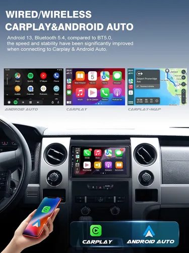 Miniatura 2 de Estéreo de coche 5G (WiFi6) para Ford F150 F-150 2009-2012 Android 13 con CarPlay Android Auto, 9 pulgadas IPS pantalla táctil reproductor de radio