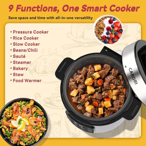 Miniatura 3 de CARORI Olla a presión eléctrica de 6 cuartos de galón color plateado, olla antiadherente, Instant Pot 9 en 1, 12 funciones preestablecidas