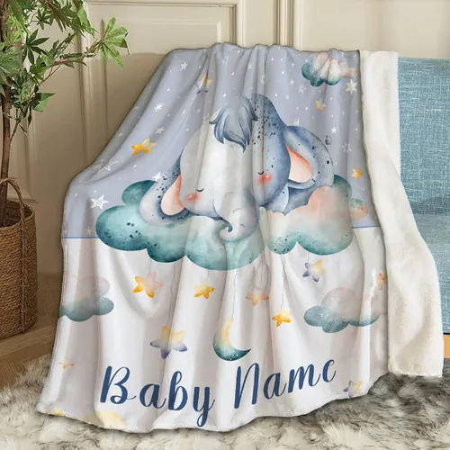 Miniatura 20 de Manta de bebé personalizada con nombre, manta personalizada con nombre de elefante, regalos para recién nacidos, mantas súper suaves para cama