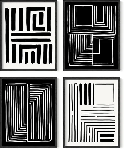 Miniatura 21 de HAUS AND HUES Arte abstracto para pared en blanco y negro, juego de 4 pósteres minimalistas en blanco y negro para paredes, pósteres estéticos Juego