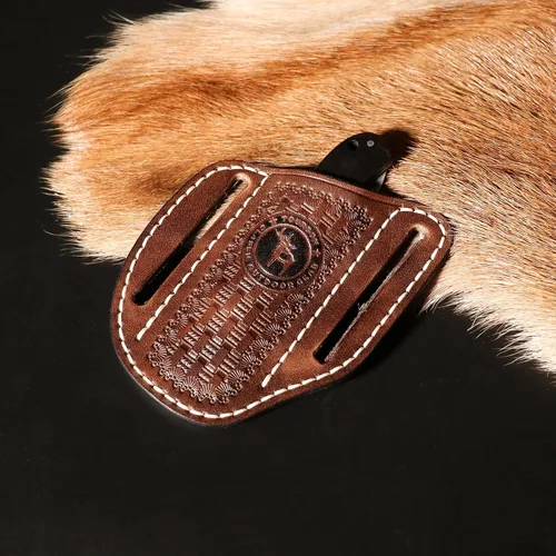Miniatura 7 de Tourbn Tourbon Funda plegable de cuero para cinturón, funda EDC para hombre, Cross Draw lado derecho, portador de cuchillos trampero con parte