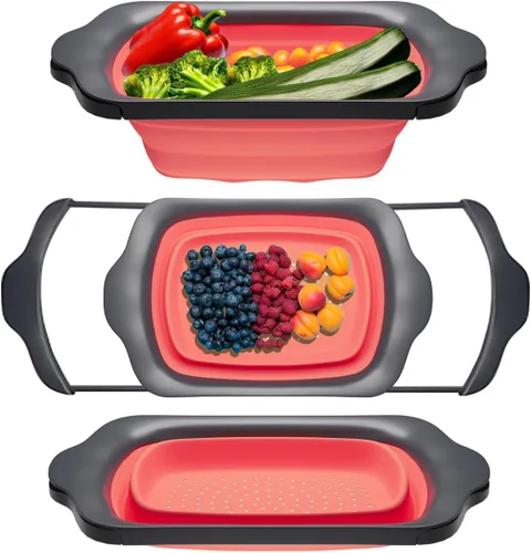 Miniatura 11 de Comfify Colador de cocina grande XL – Colador plegable de silicona sobre el fregadero con asas extensibles – Uso con pasta, frutas, bayas y verduras