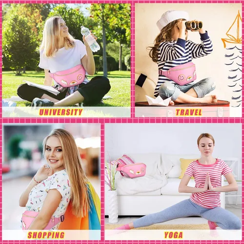 Miniatura 6 de Sotiff Preppy Patch - Riñonera de nailon con diseño de rayos, ajustable, con diseño de sonrisa, para mujeres, resistente al agua, arcoíris