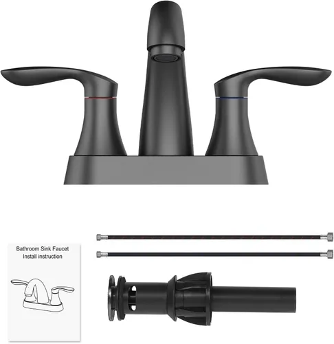 Miniatura 6 de Grifo de baño, grifos de baño de 4 pulgadas para fregadero de 3 agujeros, grifo de lavabo de baño central con drenaje desplegable y manguera sin