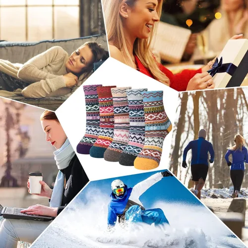 Miniatura 7 de FYC Winter Womens Socks Wool Warm Thick Knit Cozy Crew Casual Vintage Soft Socks for Women Christmas Gifts Socks 5 Pairs
