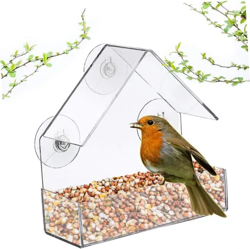 Miniatura 3 de Comedero para pájaros para ventana, bandeja transparente, decoración de jaula de pájaros, colgadores para ventana exterior, comedero de pájaros
