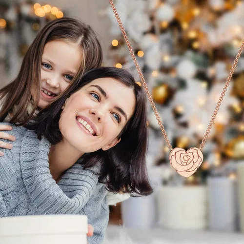 Miniatura 2 de LOUISA SECRET Rose Heart Pendant Necklace for Women Girls, 925 Sterling Silver Dainty Cute Rose Necklace, Birthday Anniversary Jewelry Gift for