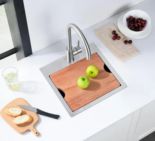 Miniatura 2 de Fregadero de cocina desplegable de 15 x 15 pulgadas, fregadero de cocina de acero inoxidable calibre 16, fregadero compacto de montaje superior