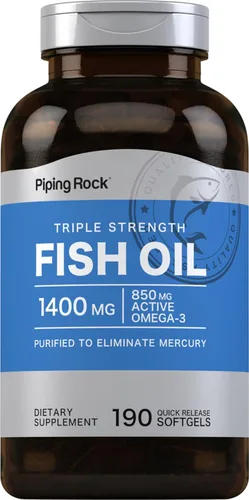 Piping Rock Suplemento Omega 3 de aceite de pescado | 1400 mg | 190 cápsulas blandas | para mujeres y hombres | Triple fuerza | con EPA y DHA | Sin