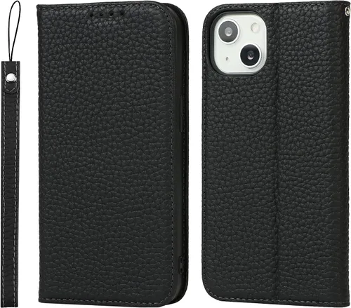 Miniatura 18 de iCoverCase Compatible con iPhone 13 Pro Max, funda magnética de piel auténtica con bloqueo RFID, correa para la muñeca y ranuras para tarjetas, Rojo