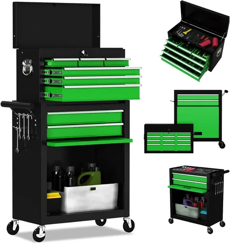 Miniatura 11 de Cofre de herramientas rodante de alta capacidad de 8 cajones, caja de herramientas de almacenamiento extraíble con ruedas y cajones, caja de Negro