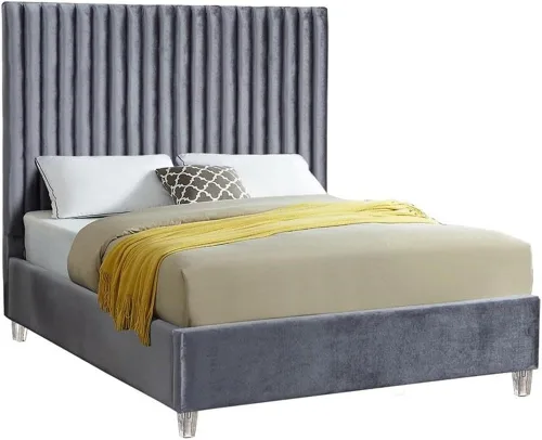Miniatura 11 de Meridian Furniture CandaceCream-F Colección Candace Moderna Cama matrimonial tapizada de terciopelo contemporánea, tela de terciopelo crema