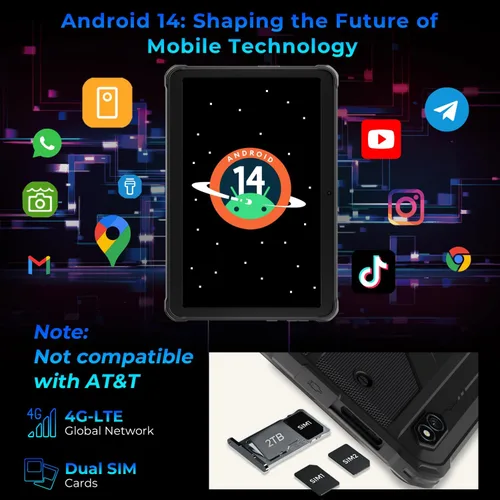 Miniatura 4 de HOTWAV R8 Tablet impermeable Android 14, tableta resistente de 10.1 pulgadas HD+, 10800 mAh, 12 GB + 128 GB/TF 1 TB, 13 MP+5 MP Cámara Tabletas
