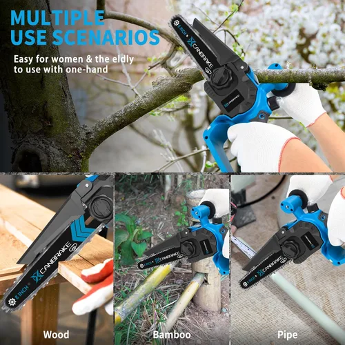 Miniatura 8 de Mini motosierra inalámbrica, de 8 y 6 pulgadas con 2 baterías de 4.0 Ah, 4 cadenas, 4 placas guía, indicador LED, motosierra eléctrica sin