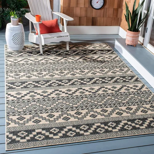 Miniatura 6 de SAFAVIEH Alfombra lavable para exteriores, colección Veranda – Alfombra de pasillo de 2.3 x 6 pies, color azul y crema, no desprende pelusa y fácil