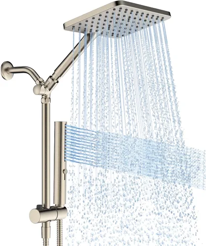 Cabezal de ducha de lluvia de alta presión con combo de mano, cabezal de ducha cuadrado de 10 pulgadas, sistema de ducha doble con barra deslizante