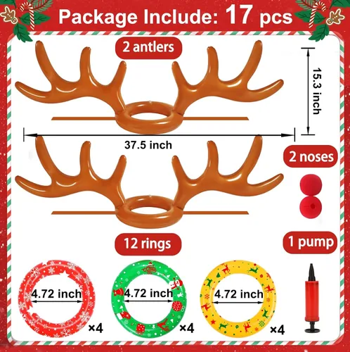 Miniatura 2 de Juegos de Navidad para niños, adolescentes y adultos, juego inflable de lanzamiento de anillos de cornamenta de reno, suministros de fiesta