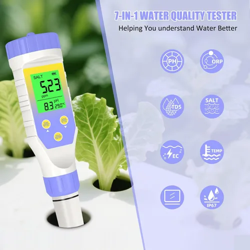 Miniatura 6 de Medidor de pH para hidroponía de agua, probador de sal TDS EC de pH 5 en 1 para solución nutritiva de agua, visualización simultánea de temperatura