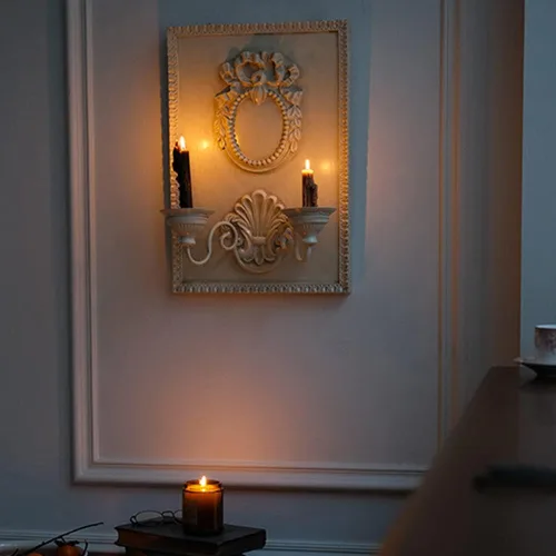 Miniatura 5 de Candelabros románticos para colgar en la pared, diseño de madera, 2 brazos, candelabros metálicos para sala de estar, chimenea, patio, camino
