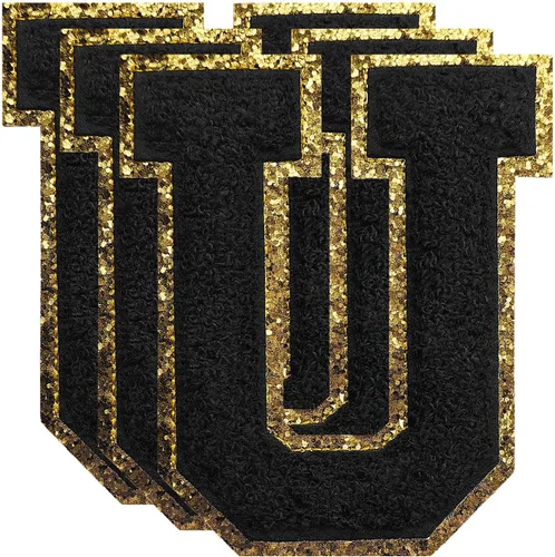 Miniatura 37 de 3 parches de números de chenilla negra, tamaño grande de 4-1/2" parches de números para planchar, parches universitarios para ropa, 8" Borde oro rosa