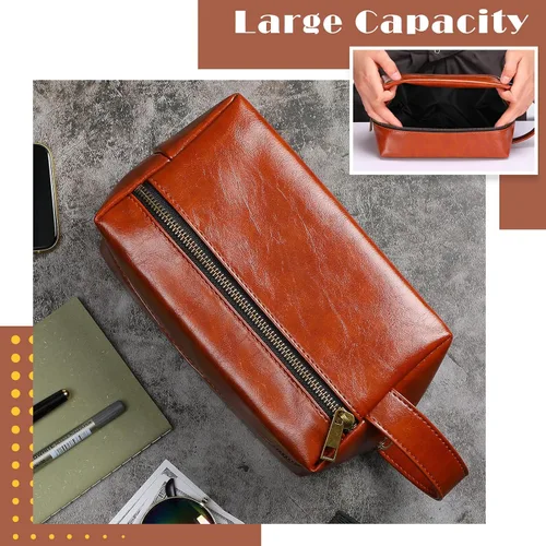 Miniatura 3 de Hillban 10 piezas de regalo de padrinos de boda bolsa de aseo de cuero para hombre, kit de afeitado de viaje, bolsa de baño, maquillaje, suministros