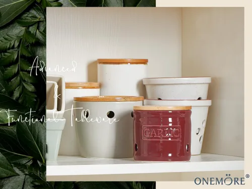Miniatura 8 de ONEMORE Soporte de ajo con tapa, recipiente de cerámica para ajo de 4 pulgadas, rojo oscuro