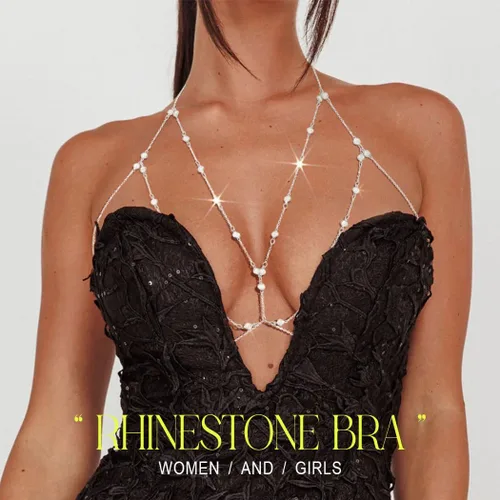 Miniatura 4 de Asooll Brasier bohemio en capas, cadena de cuerpo de cristal brillante, cadena de pecho para playa, BIkini fiesta, club, joyería corporal