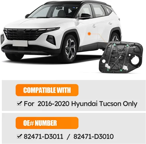 Miniatura 2 de X4XZ Regulador de Ventana Delantero Izquierdo de Repuesto Sin Motor Lado del Conductor Compatible con Hyundai Tucson 2016-2020 82471-D3011