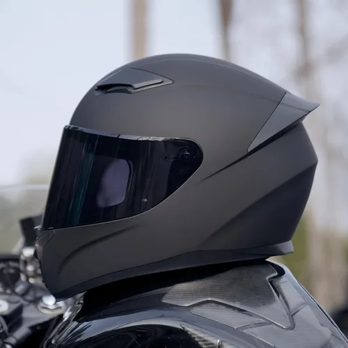 Miniatura 3 de Casco de motocicleta de cara completa WS-607 aprobado por DOT para adultos, con visera transparente/negro/plateado cromado (BB negro plano, L)