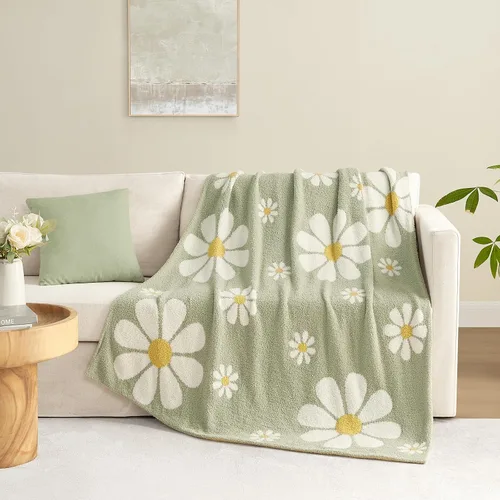 Miniatura 5 de Snuggle Sac Manta de flores de primavera para sofá, de microfibra mullida y cálida para invierno, manta floral de margaritas, lindas mantas