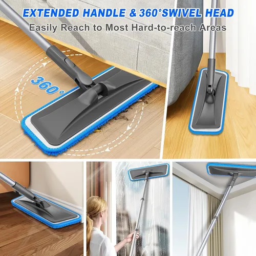Miniatura 4 de Trapeadores de Microfibra para Limpieza de Pisos de Madera Dura - BPAWA Trapeador de Piso Plano con 4 Almohadillas Lavables para Laminado Madera Gris