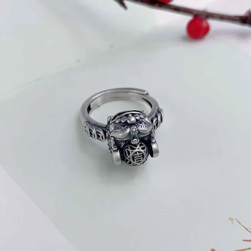 Miniatura 5 de Anillo ajustable antiguo antiguo de plata de ley 925 de jade natural para mujer, Plata, Jade