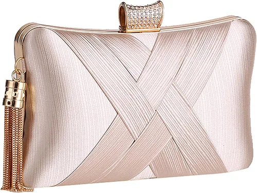 Pinprin Women's Evening Clutch Bags Silk Satin Party Handbags Bridal Wedding Purses with Detachable Metal Chain