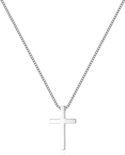 REVEMCN Collar de cruz de plata y oro negro para niños de acero inoxidable con colgante de cruz para hombres y mujeres, joyería religiosa, regalos