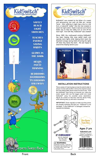 Miniatura 5 de Kidswitch Extensor de interruptor de luz para niños (paquete de 3, tema de dinosaurio) - Extensión de interruptor de palanca que brilla