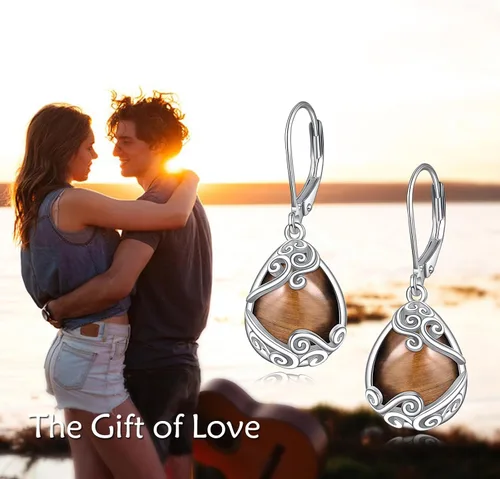 Miniatura 269 de Aretes colgantes con forma de lágrima de filigrana de piedra lunar de plata de ley 925 con cierre de palanca para mujer, regalos de joyería