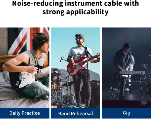 Miniatura 7 de JOYO Cable para Bajo de Guitarra 15 Pies, Cable de Instrumento de Audio Profesional 1/4 Pulgada, Cable de Amplificador de Ángulo Recto (Negro, CM-12)