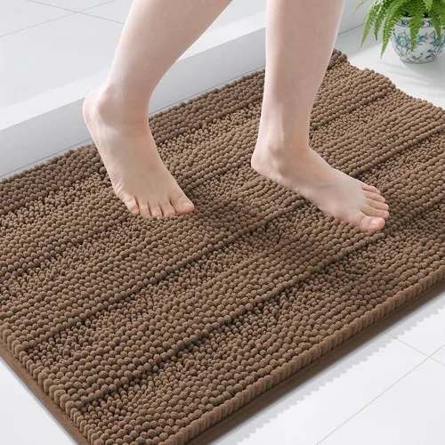 Miniatura 60 de Grandaily Alfombras de baño de felpilla a rayas de 24 x 16 pulgadas, extra gruesas y suaves, absorbentes, parte trasera de goma, alfombra de ducha