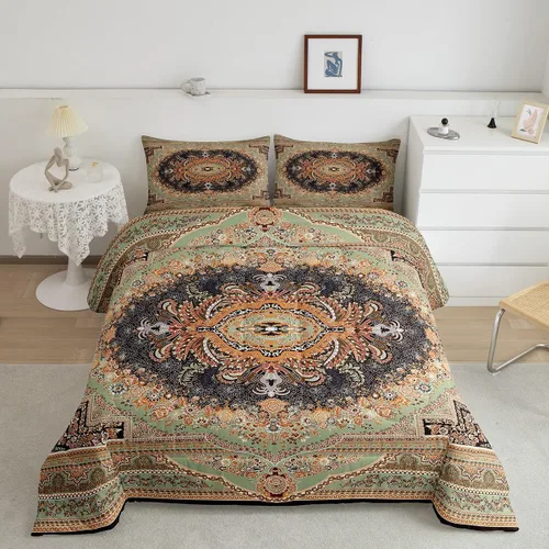 Miniatura 10 de Erosebridal Juego de edredón bohemio individual, juego de ropa de cama exótica bohemio, retro, azul, amarillo, degradado, rojo, floral, bohemio
