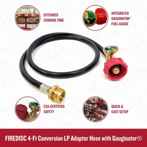 Miniatura 3 de FIREDISC Manguera adaptadora LP de conversión de 4 pies con medidor - Manguera de extensión de tanque de propano - Línea de gas de conversión