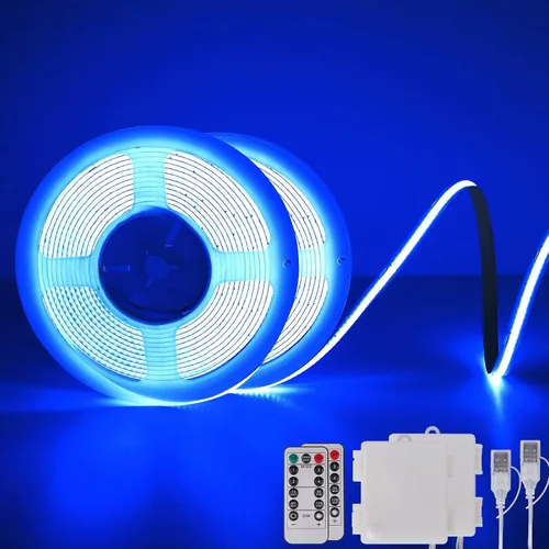Miniatura 8 de OMIKA Tira de luces LED COB RGB de 6.6 pies, funciona con pilas, control remoto, regulable, cambio de color, tira de luces LED de batería, cortables