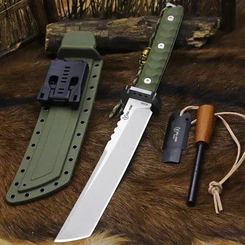 Miniatura 2 de BA-KOR Cuchillo para exteriores de estilo japonés de espiga completa de 15.8 pulgadas – acero DC53 de 0.31 pulgadas, mango y funda de fibra de Hoja
