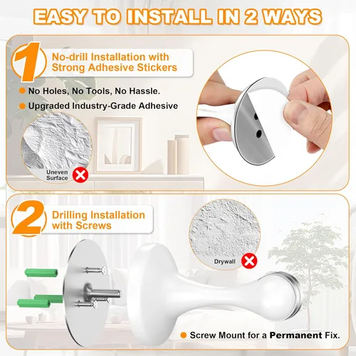 Miniatura 3 de Crosize Topes magnéticos para puerta, paquete de 1 unidad, topes de puerta de acero inoxidable para montaje en pared y piso, soporte de puerta Blanco