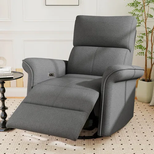 Miniatura 15 de Silla reclinable giratoria eléctrica para guardería, silla mecedora giratoria tapizada de 270° con puertos USB, reclinables pequeños para espacios
