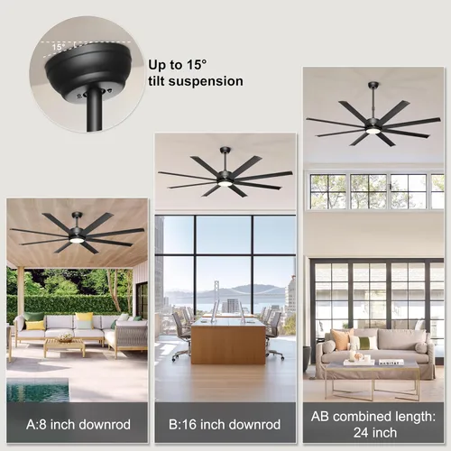 Miniatura 7 de Ohniyou Ventilador de Techo de 72 Pulgadas con Luces - Ventilador Industrial Grande Control Remoto y APP, Atenuable, Motor DC, Ventilador de Techo