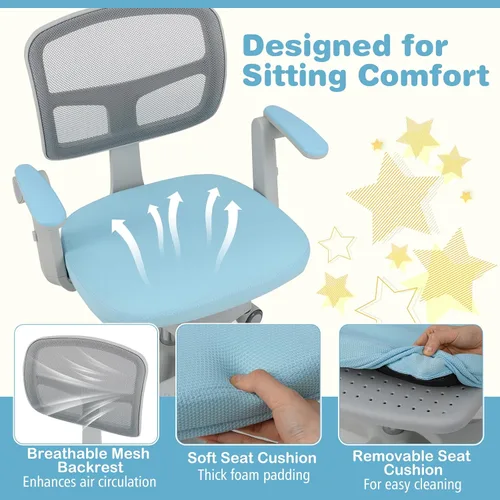 Miniatura 6 de HONEY JOY Silla de escritorio para niños, silla de estudio para niños con altura ajustable, reposabrazos/reposapiés, silla giratoria de malla