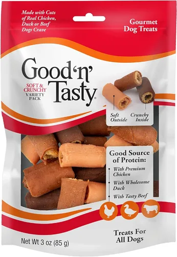 Good 'N' Tasty - Paquete variado suave y crujiente, 3 onzas, golosinas para perros